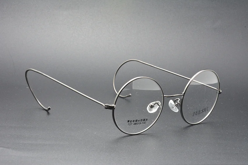 44mm Round Grey wire temple Eyeglass frames Eyewear Vintage glasses optic