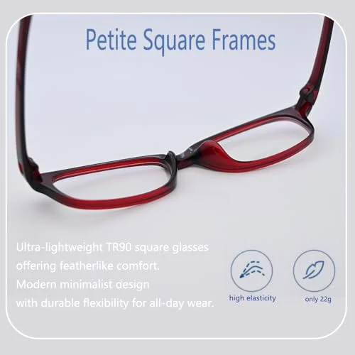 Onrtry Fake Clear Glasses Non Prescription Eyeglasses Rectangular Frame Eyewear(Transparent Red) 2