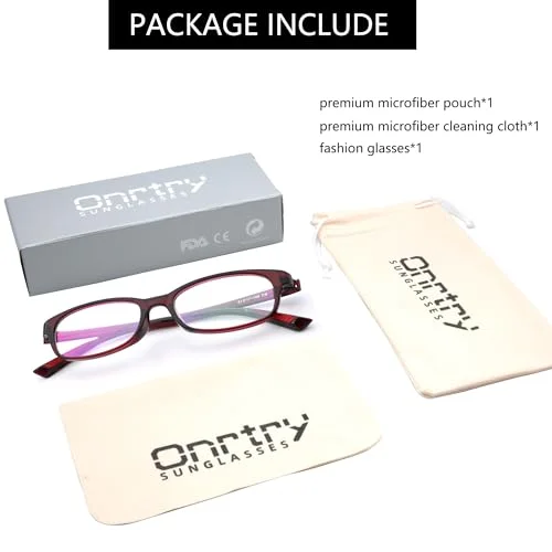 Onrtry Fake Clear Glasses Non Prescription Eyeglasses Rectangular Frame Eyewear(Transparent Red) 3